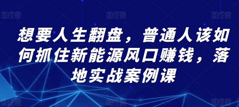 想要人生翻盘，普通人该如何抓住新能源风口赚钱，落地实战案例课