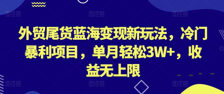 外贸尾货蓝海变现新玩法，冷门暴利项目，单月轻松3W+，收益无上限【揭秘】