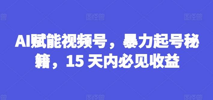 AI赋能视频号，暴力起号秘籍，15 天内必见收益【揭秘】