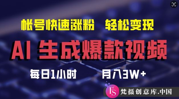 AI生成爆款视频，助你帐号快速涨粉，轻松月入3W+【揭秘】