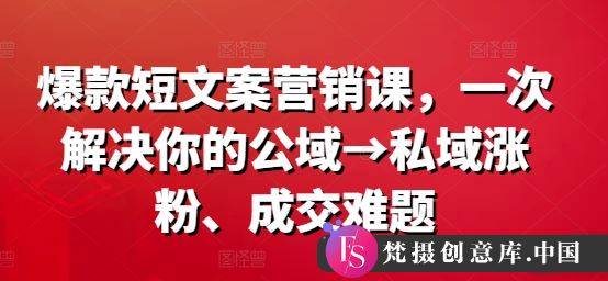 爆款短文案营销课，一次解决你的公域→私域涨粉、成交难题