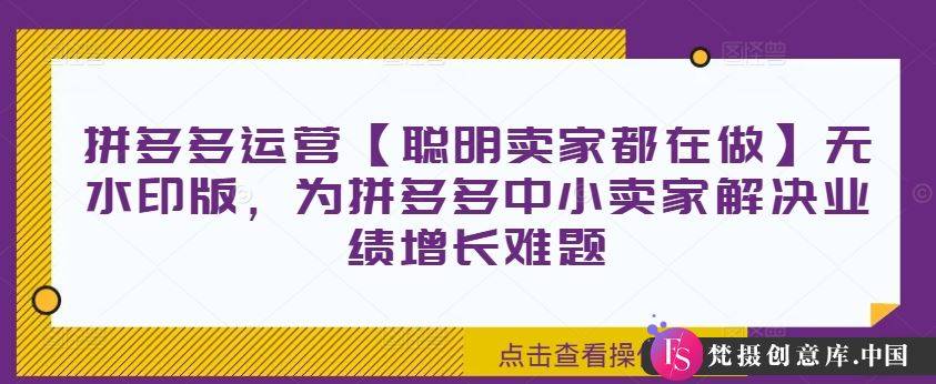 拼多多运营【聪明卖家都在做】无水印版，为拼多多中小卖家解决业绩增长难题