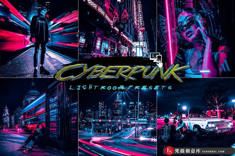 [风光LR预设]城市街拍夜景赛博朋克效果LP预设与APP滤镜 2lagus  Cyberpunk Lightroom Presets-梵摄创意库