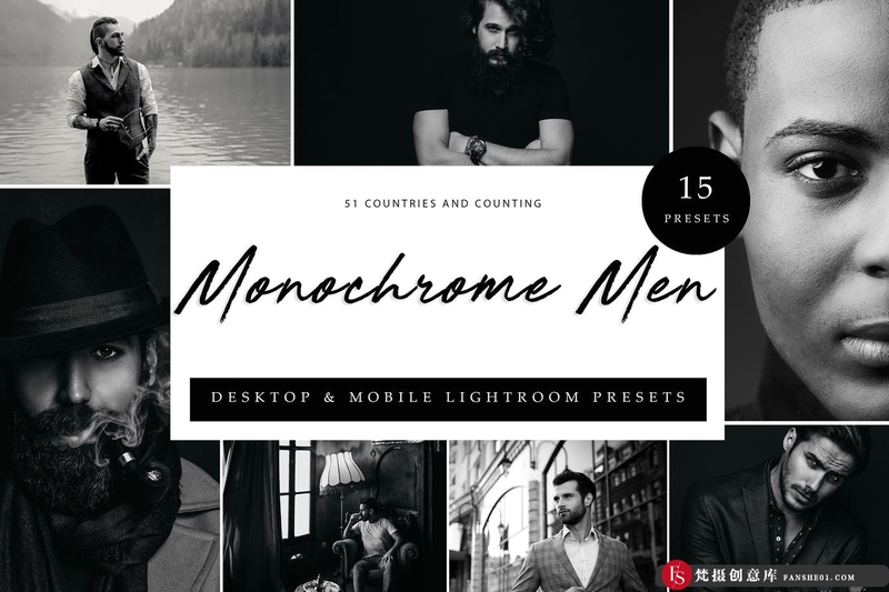 [黑白LR预设]经典黑白人像后期调色Lightroom预设LightroomPresets-MonochromeMen