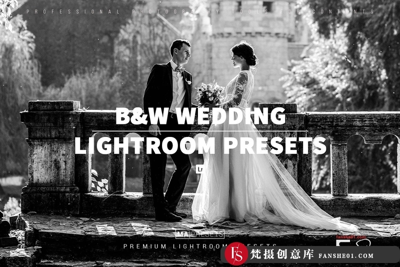 [婚礼LR预设]经典黑白婚礼人像lLightroom预设BlackWhiteWeddingLightrooPresets-梵摄创意库