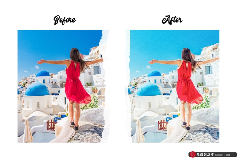 [旅拍LR预设]圣托里尼旅拍清新通透人像后期调色Lightroom预设Santorini-15PremiumLightroomPresets