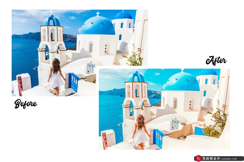 [旅拍LR预设]圣托里尼旅拍清新通透人像后期调色Lightroom预设Santorini-15PremiumLightroomPresets