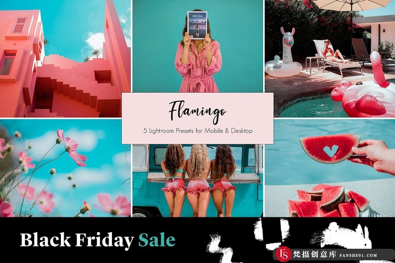 [旅拍LR预设]适用于时尚旅拍人像浅绿粉红色调LR预设+APP预设 Flamingo Lightroom Presets-梵摄创意库