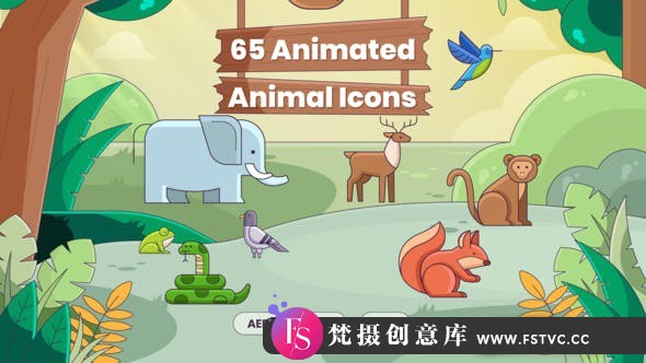 [MG模板]扁平化卡通动画MG动画图标AE模板- 65 Animated Animal Icons