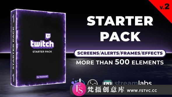 [创意特效]网络直播边框背景元素包装动画AE模板- Twitch Starter Pack-梵摄创意库