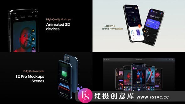 [APP模板]三维iPhone手机APP宣传动画片头AE模板- Phone 12 App Promo-梵摄创意库