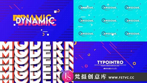 [文字标题]创意时尚图形文字排版动画片头AE模板- Typo Intro