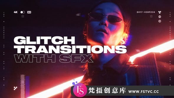 [开场片头]科技感信号损坏视频转场AE模板- Glitch Transitions