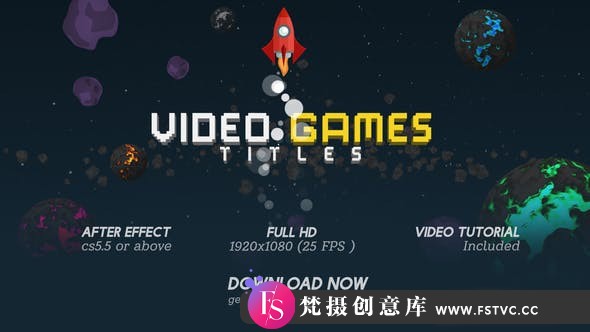 [开场片头]小火箭像素化文字标题游戏片头AE模板- Video Games Titles