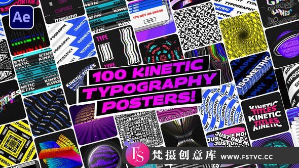 [文字标题]100组创意文字运动排版动画AE模板- 100 Kinetic Typography Posters