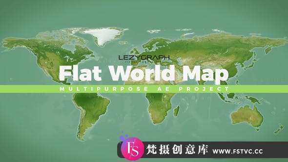 [图片展示]科技感世界地图信息展示动画AE模板- Flat World Map-梵摄创意库