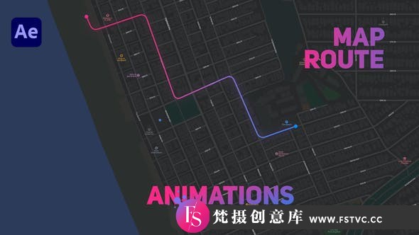 [创意特效]地图线条路径动画预设AE模板- Map Route Animations-梵摄创意库
