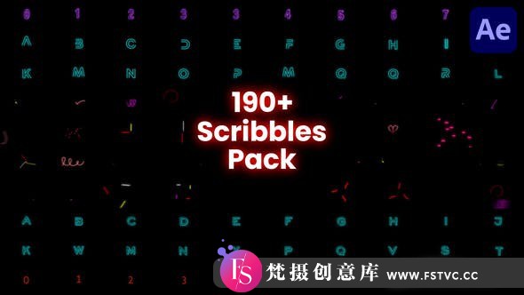 [创意特效]190组霓虹风格图形字母动画AE模板- Scribble & Alphabet Pack