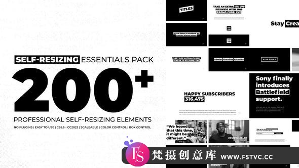 [文字标题]自适应文字标题字幕动画AE模板- Self Resizing Essentials-梵摄创意库