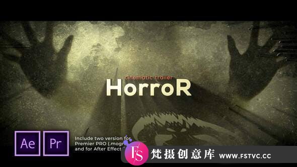 [Premiere预设]PR预设+AE模板-恐怖文字投影片头 The Horror Cinematic Trailer