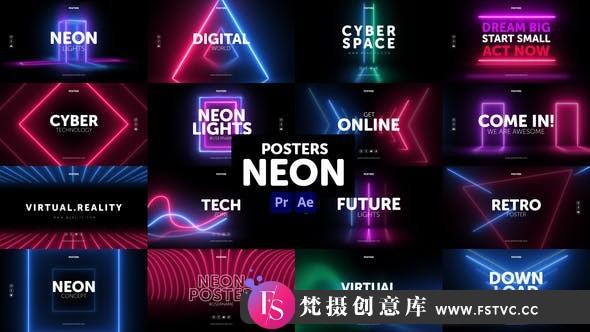 [Premiere预设]PR预设+AE模板-霓虹灯风格宣传包装动画 Posters Neon