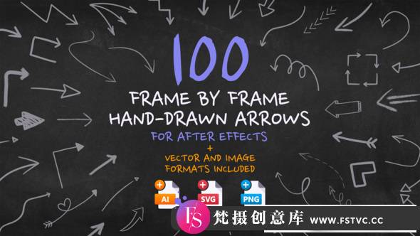 [Premiere预设]PR预设-100组手绘定格卡通箭头动画 Frame By Frame Hand Drawn Arrows + AI + PNG + SVG-梵摄创意库