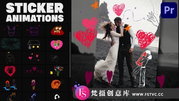 [Premiere模板]PR模板-25个手绘卡通浪漫爱情图形动画PR模板 Love Lyric Animations - 梵摄创意库-梵摄创意库