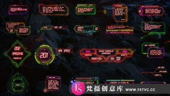 [Premiere模板]PR模板-4K未来科技多彩HUD界面文本标题框动画 HUD Interface Titles-梵摄创意库