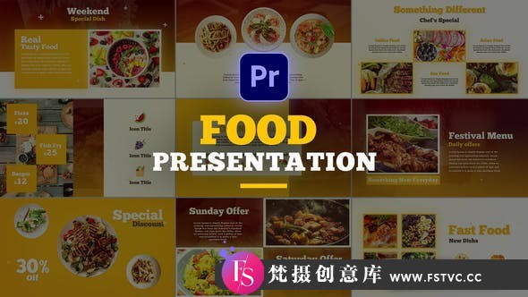 [Premiere模板]PR模板-干净简约餐饮包装食物菜单展示宣传片模板 Food Presentation Slideshow-梵摄创意库