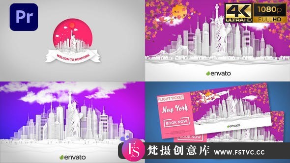 [Premiere模板]PR模板-4K城市地标宣传航空公司旅行社宣传广告短视频 New York Opener | Mogrt-梵摄创意库