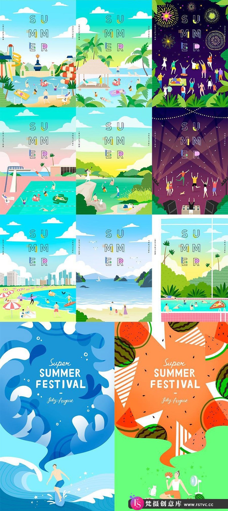 图片[2]-[促销海报]17款夏季海报模板风景插图夏日创意插画游泳旅游度假PSD-梵摄创意库