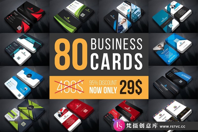 [卡片名片]80组现代和专业名片设计样机模板集合BusinessCardsMegaBundle-梵摄创意库