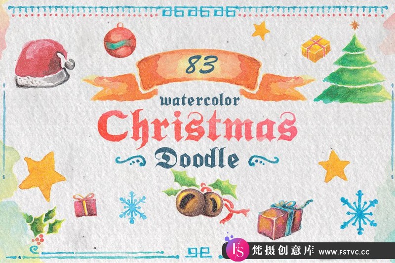 [PS样机模型]83水彩圣诞节涂鸦PSD样机模型模板83WatercolorChristmasDoodle