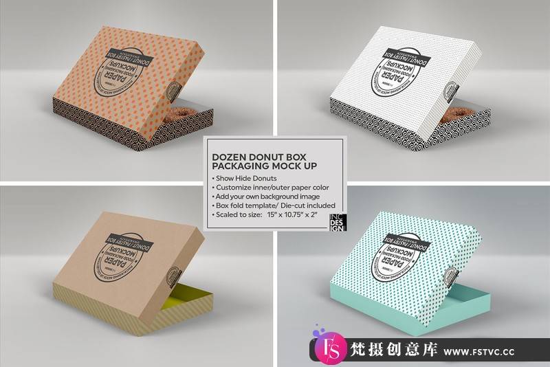 [PS样机模型]甜甜圈包装盒PSD样机模型DonutBoxPackagingMockup-梵摄创意库