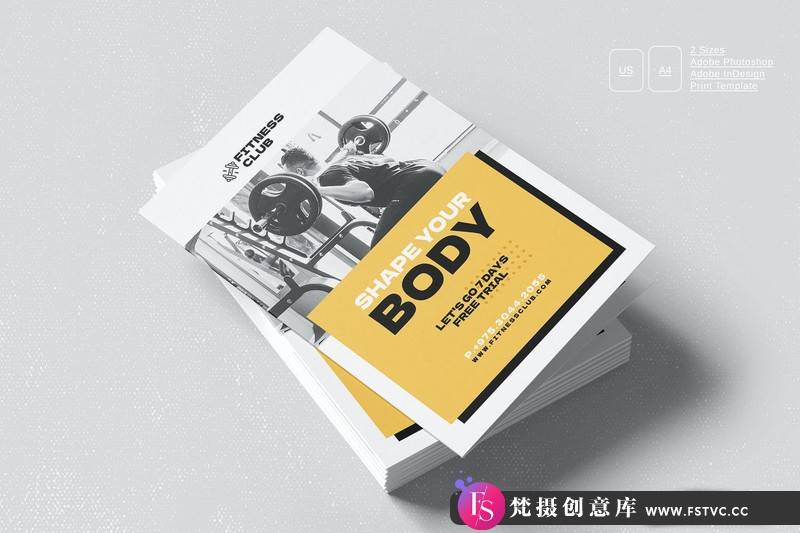 [包装画册]健身双折页小册子平时的模板FitnessBifoldBrochure-梵摄创意库