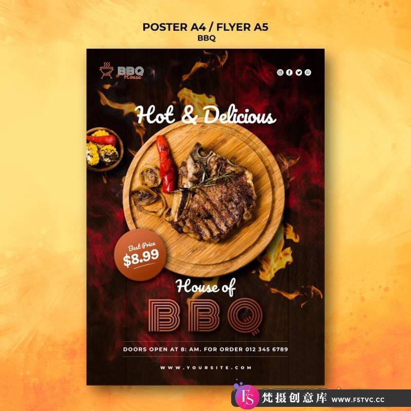 [文化美食]BBQ烧烤美食宣传海报平时的源文件素材-梵摄创意库