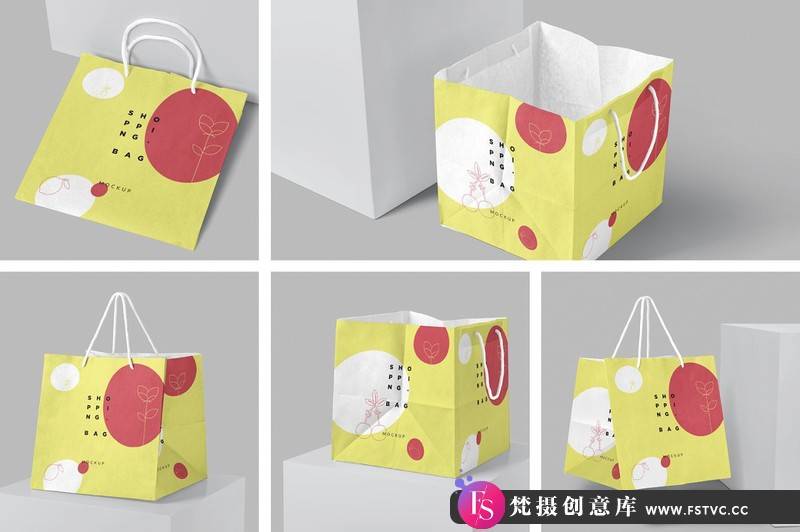 [PS样机模型]方形牛皮纸品牌包装购物袋PSD样机模型-梵摄创意库