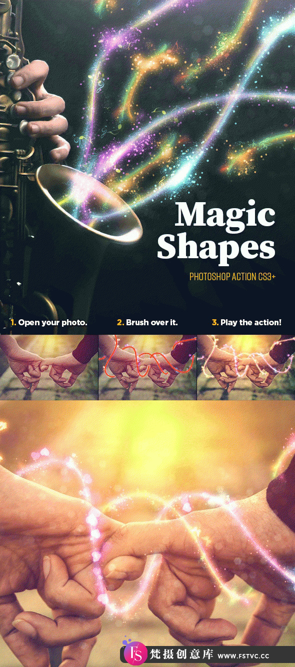 [中文版动作]光效魔法中文版PS动作 Magic Shapes CS3+ Photoshop Action 附视频教程-梵摄创意库