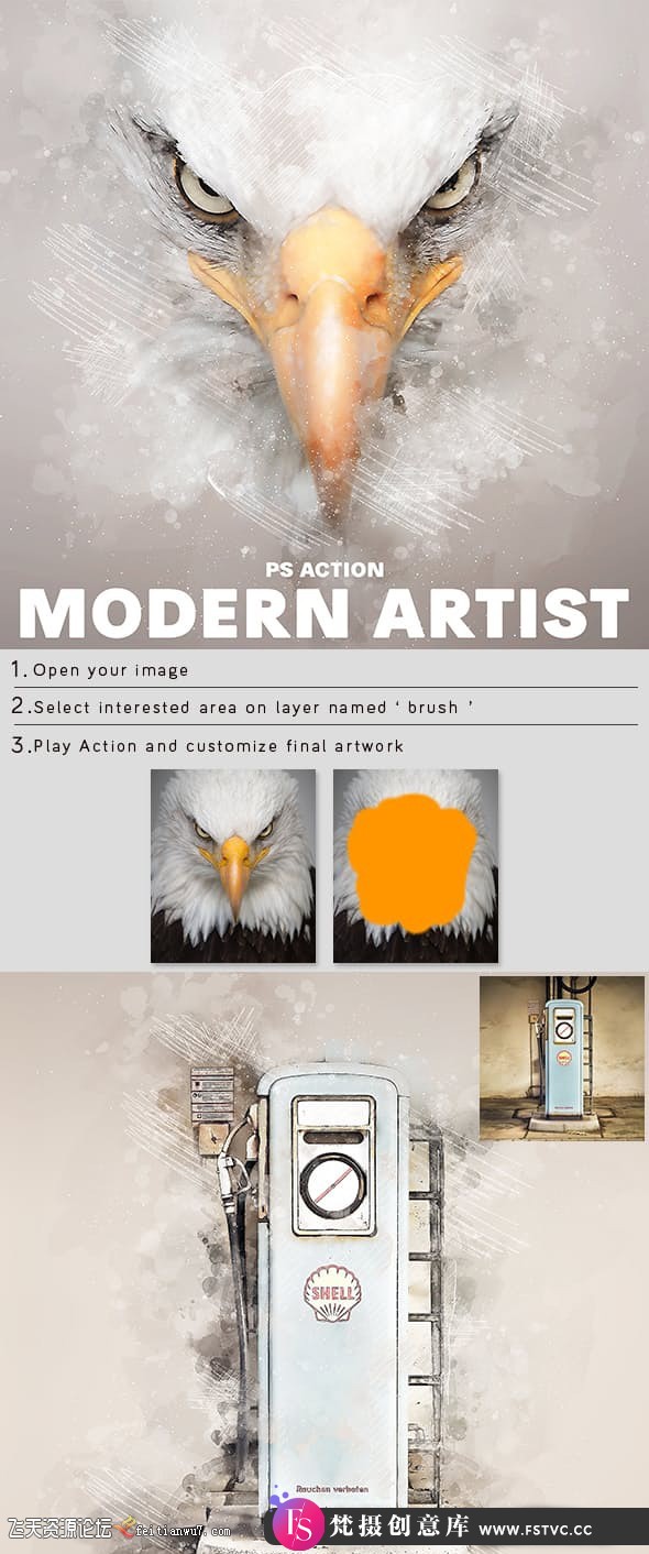 [PS动作下载]现代艺术绘画Photoshop动作Modern Artist Photoshop Action附教程-梵摄创意库