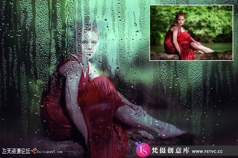 [中文版动作]朦胧雨天玻璃雨滴雨水特效PS中文汉化版动作 附视频教程-梵摄创意库
