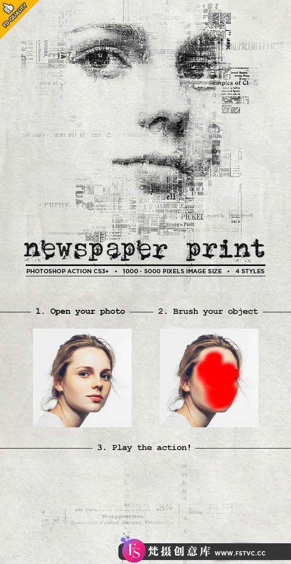 [中文版动作]报纸印刷特效PS中文版动作 Newspaper Print Photoshop Action(附教程)-梵摄创意库