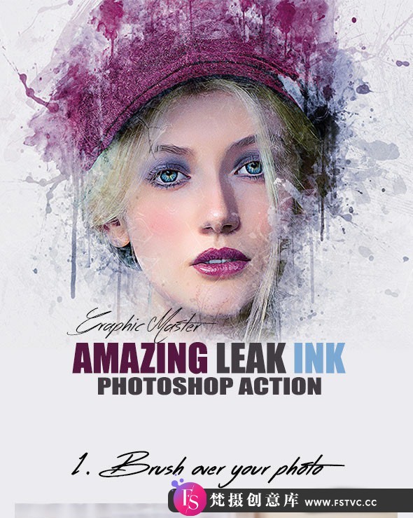 [PS动作下载]水墨绘画滴墨效果PS动作 Leak Ink Photoshop Action-梵摄创意库