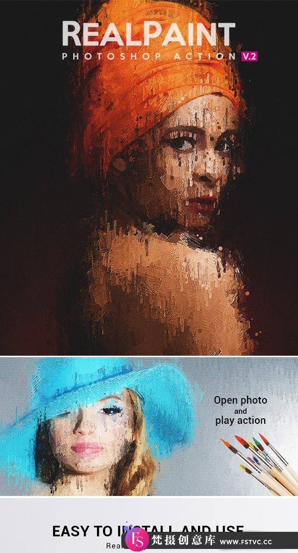 [PS动作下载]逼真的油画第二版PS动作 Real Paint V.2-Photoshop Action 附视频教程-梵摄创意库