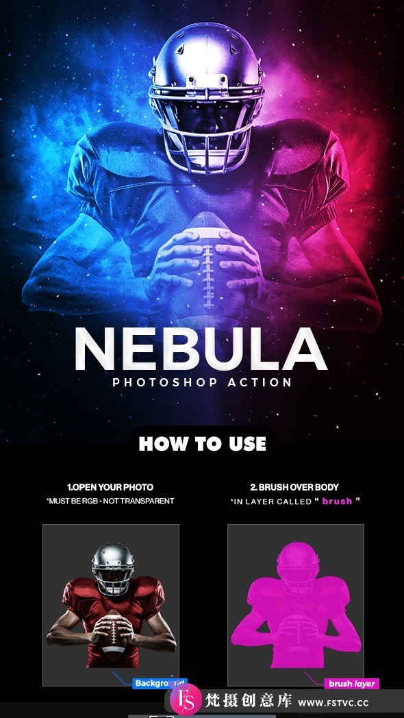 [中文版动作]双色星云特效PS动作 Nebula Photoshop Action(支持中文版PS)-梵摄创意库