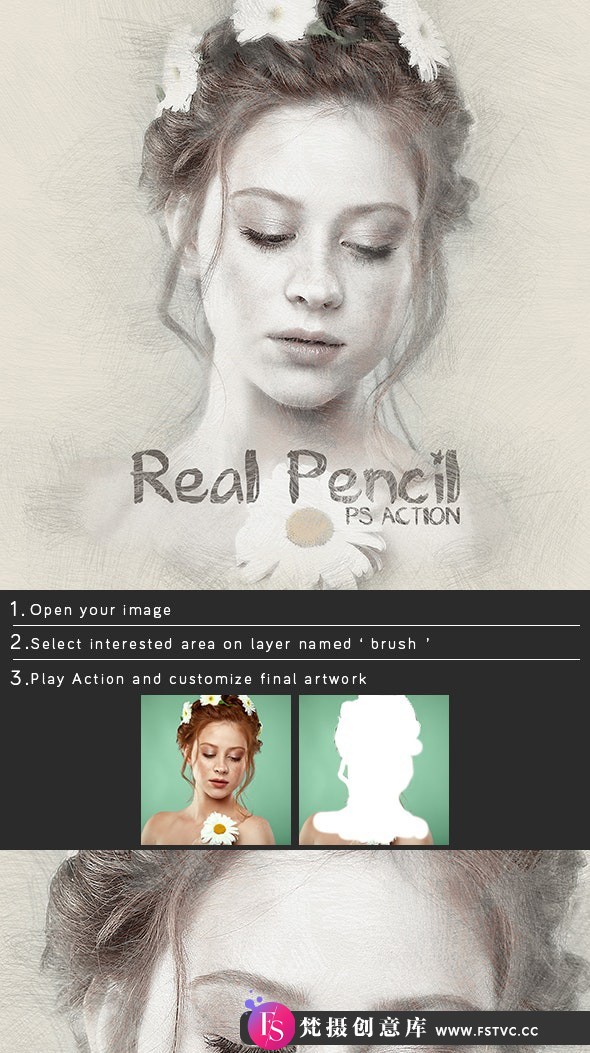 [PS动作下载]真正的铅笔绘画PS动作 Real Pencil Photoshop Action(附视频教程)