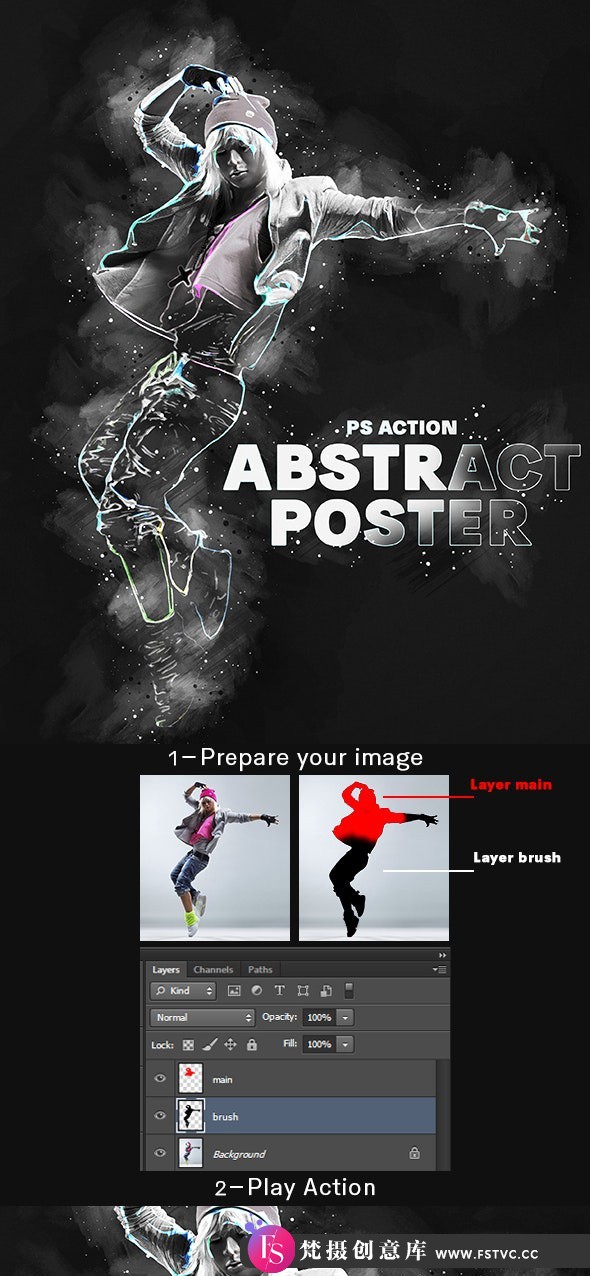 [PS动作下载]抽象广告海报特效动作 Abstract Poster Photoshop Action附视频教程