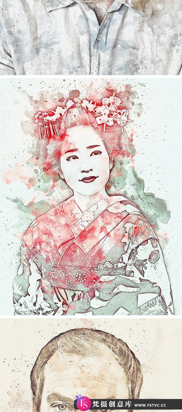 图片[4]-[PS动作下载]照片转水彩画特效PS动作Watercolor Photoshop Action(附视频教程)-梵摄创意库