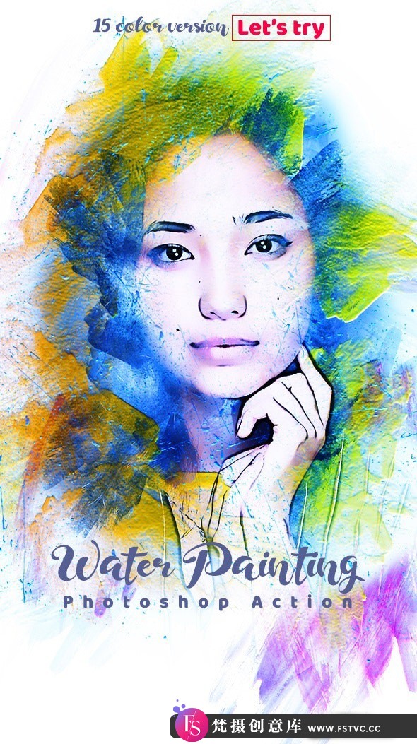 [PS动作下载]逼真电影海报水彩画特效PS动作 Water Painting Action