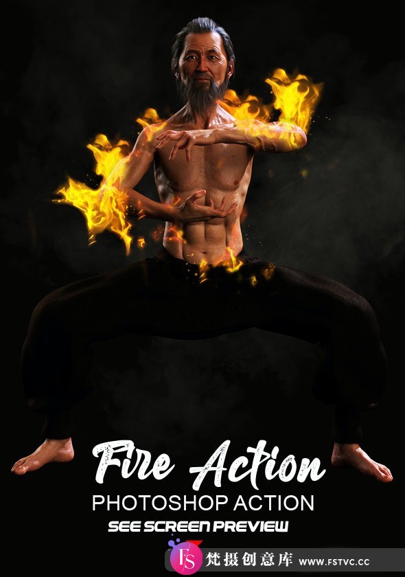 [PS动作下载]超酷火焰燃烧PS特效动作-Fire Add Photoshop Action附视频教程-梵摄创意库