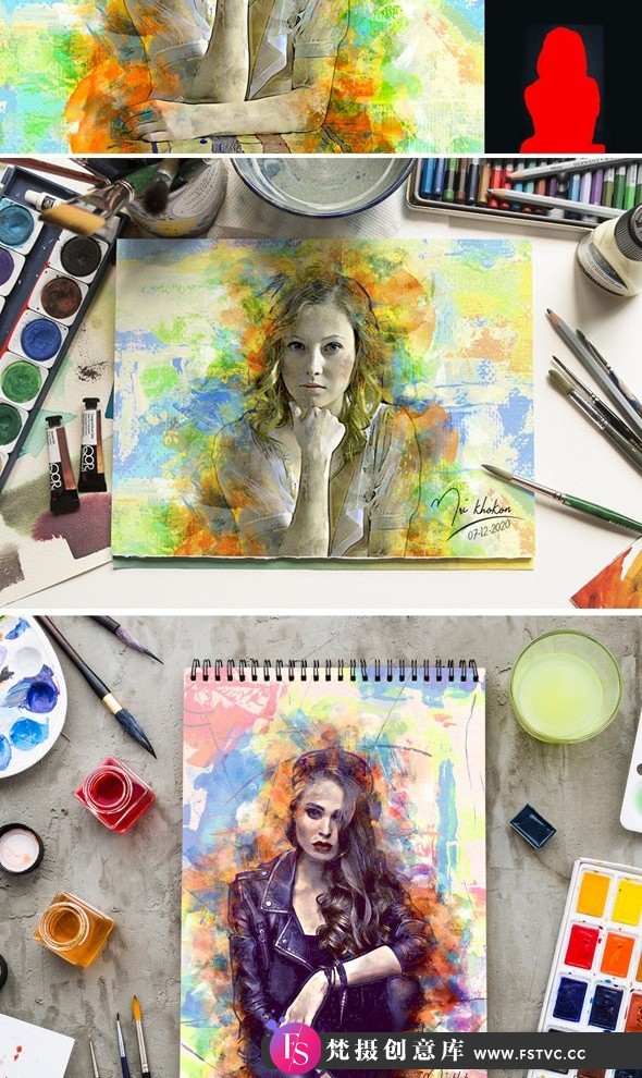 [PS动作下载]水彩画艺术特效PS动作Watercolor Art Photoshop action附视频教程